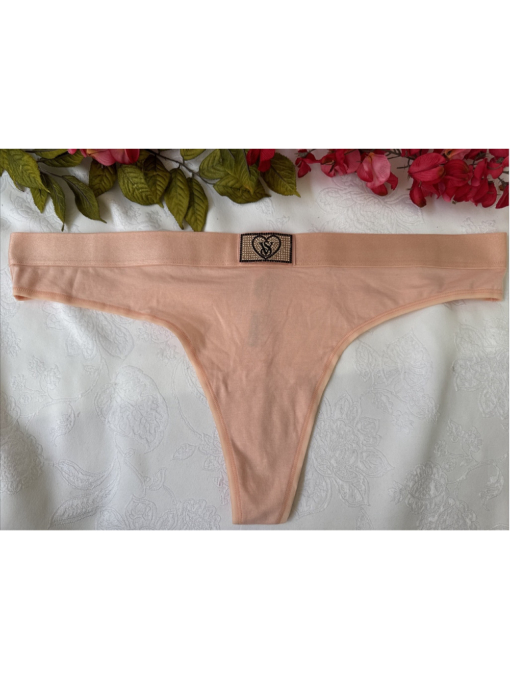 VICTORIA'S SECRET XXL PEACH ORANGE BLING SHINE PATCH STRING THONG PANTIES NWT
